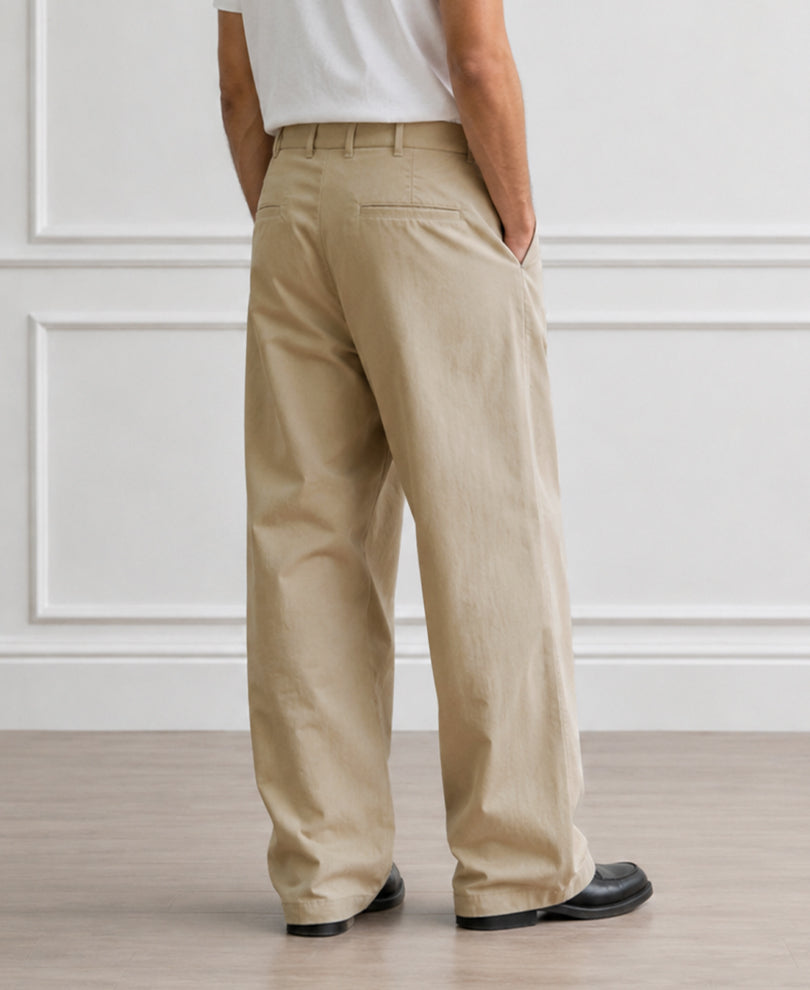 Beige Pleated Baggy Trousers