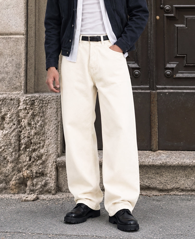 Cream Baggy Fit Jeans