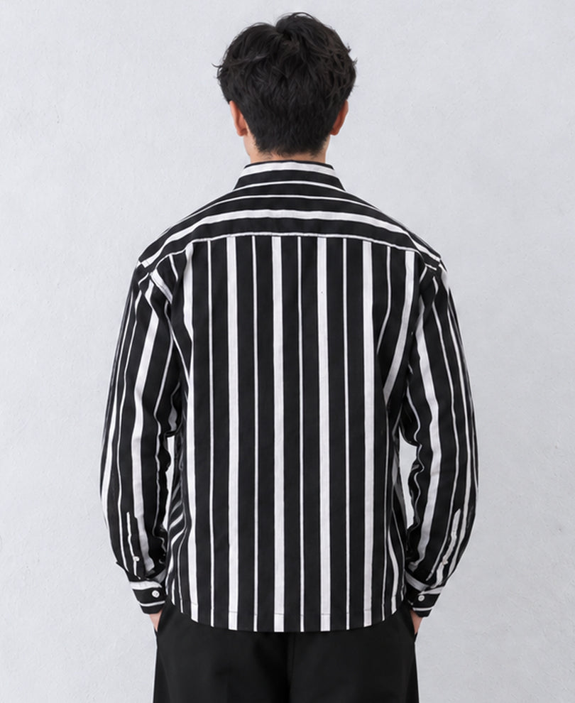 Black Lightweight Striped Shirt 100% Cotton