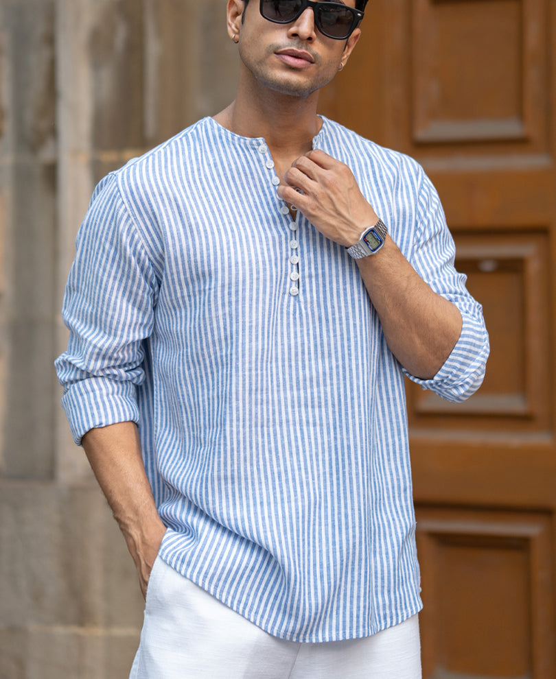 Blue Striped Kurta Shirt.