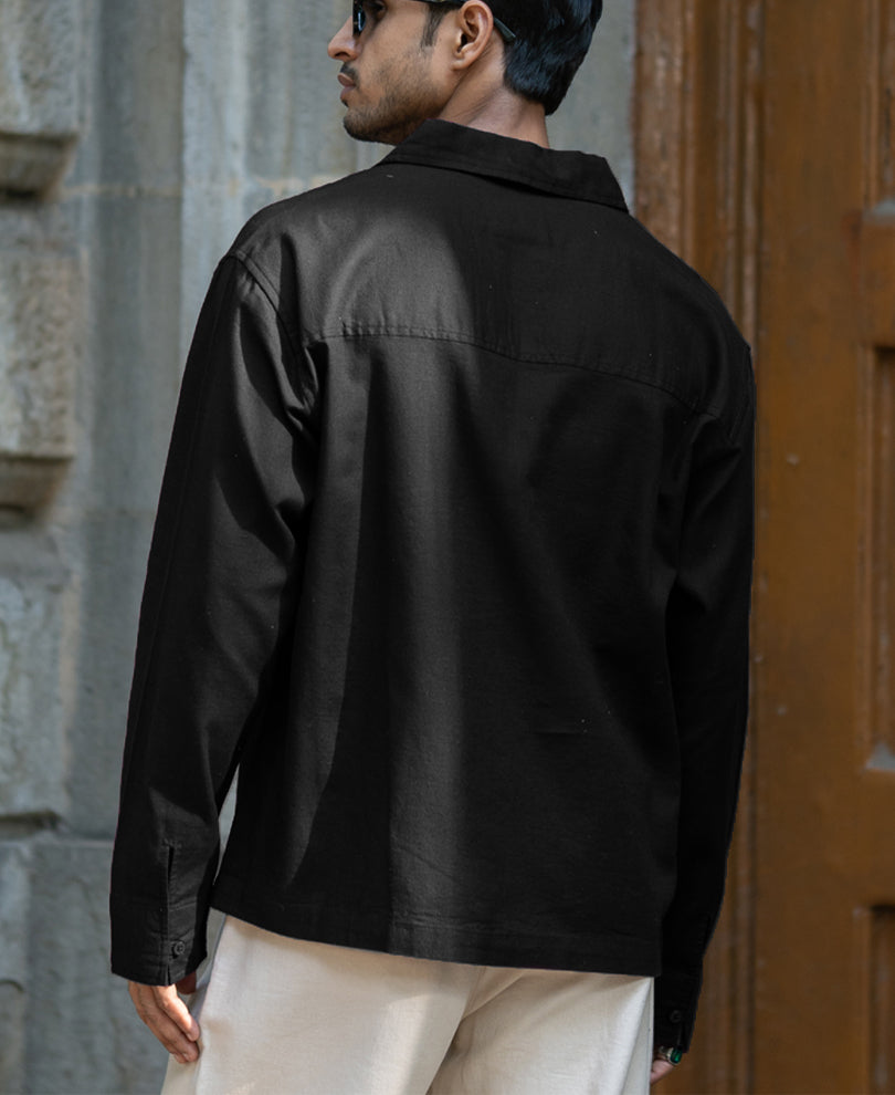 Black Lightweight Structured Kurta Shirt.