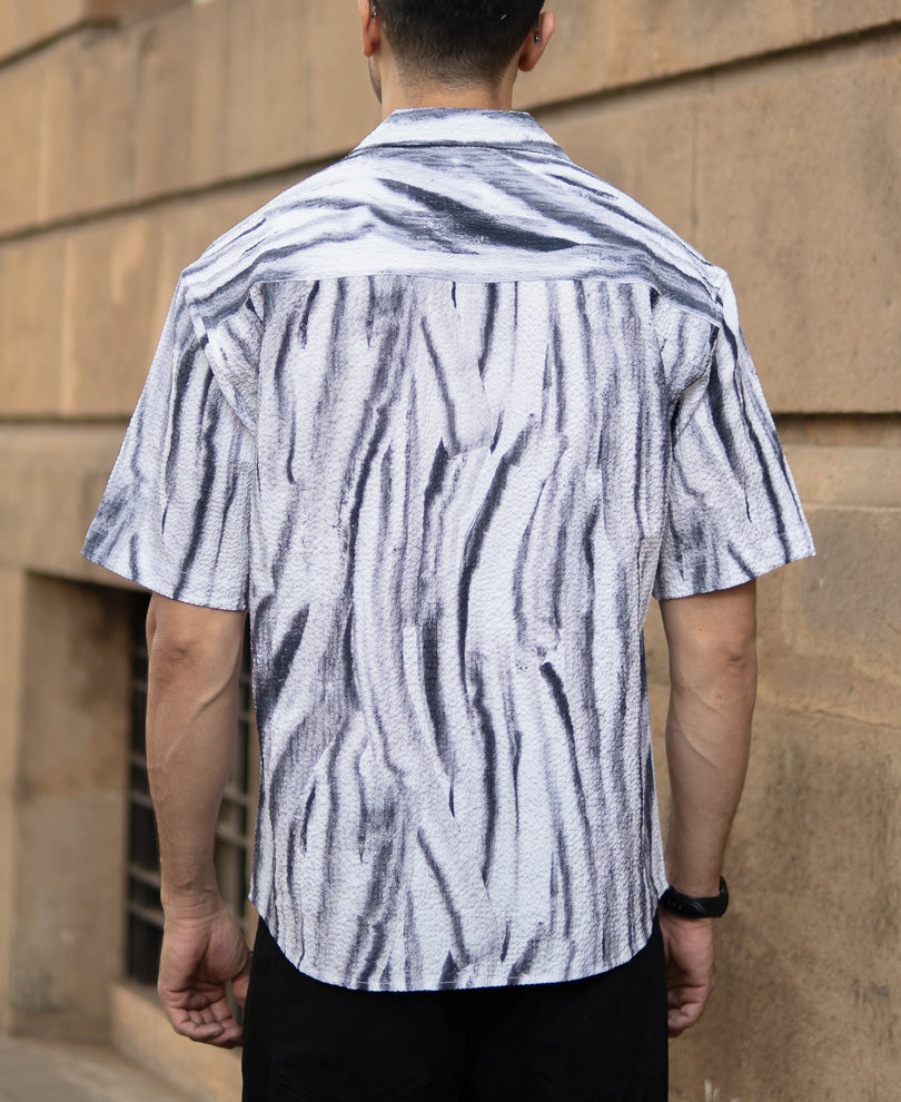 Grey Abstract Print Structured Shirt.