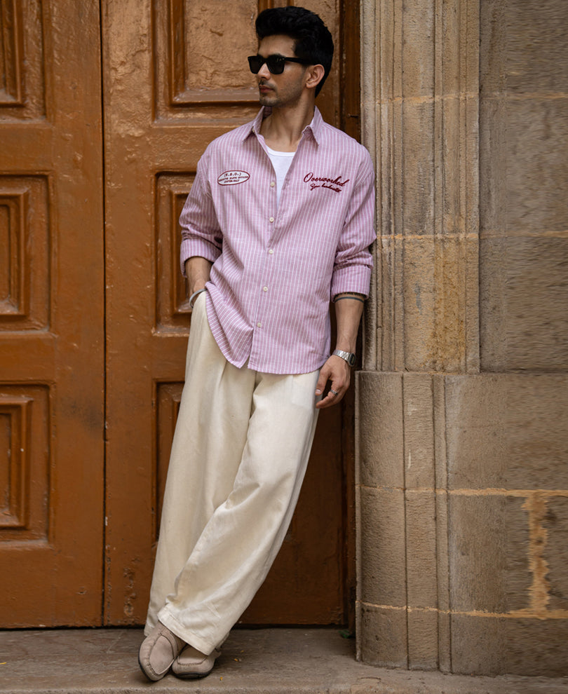 Light Pink Embroidered Stripe Shirt 100% Cotton