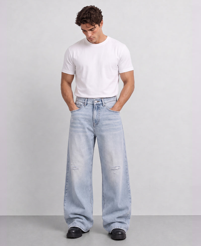 Blue Distressed Baggy Jeans