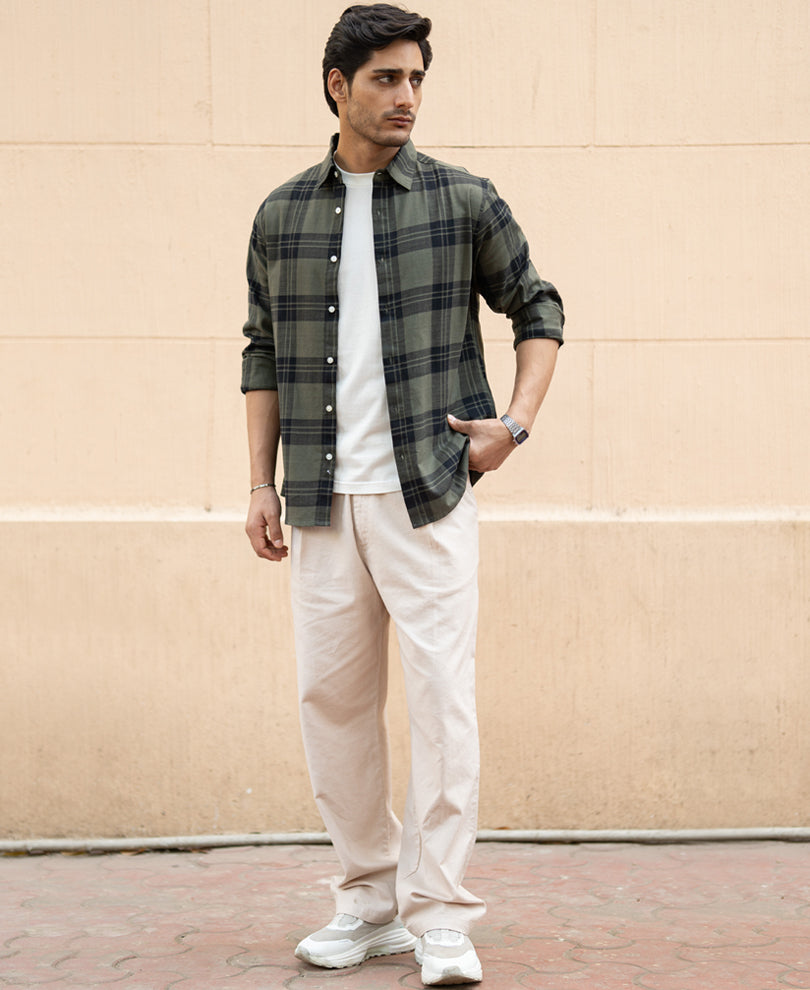 Olive Structured Checks Shirt.