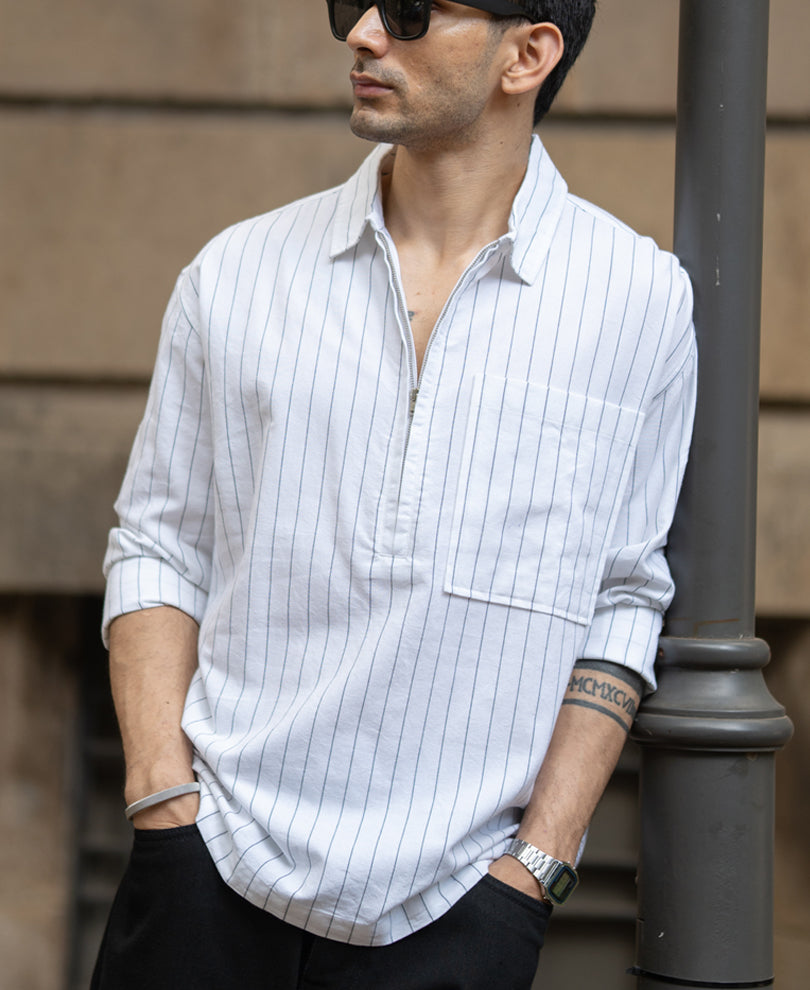 White Stripe Lightweight Kurta Shirt.