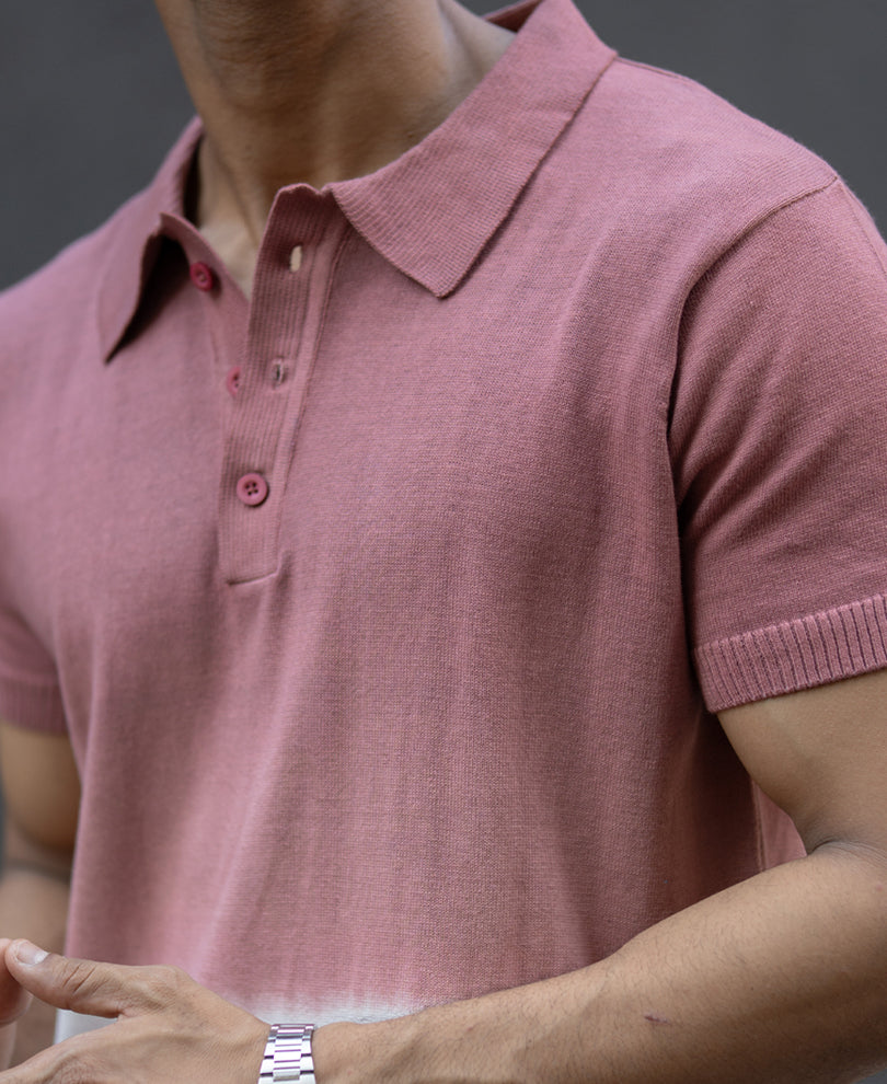 Brick Ombre Knit Polo T-Shirt.