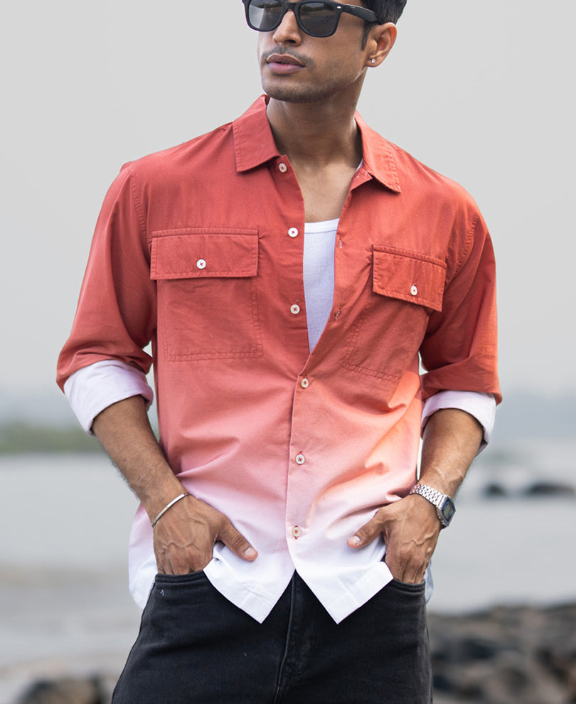 Orange Rust Ombre Pocket Shirt.