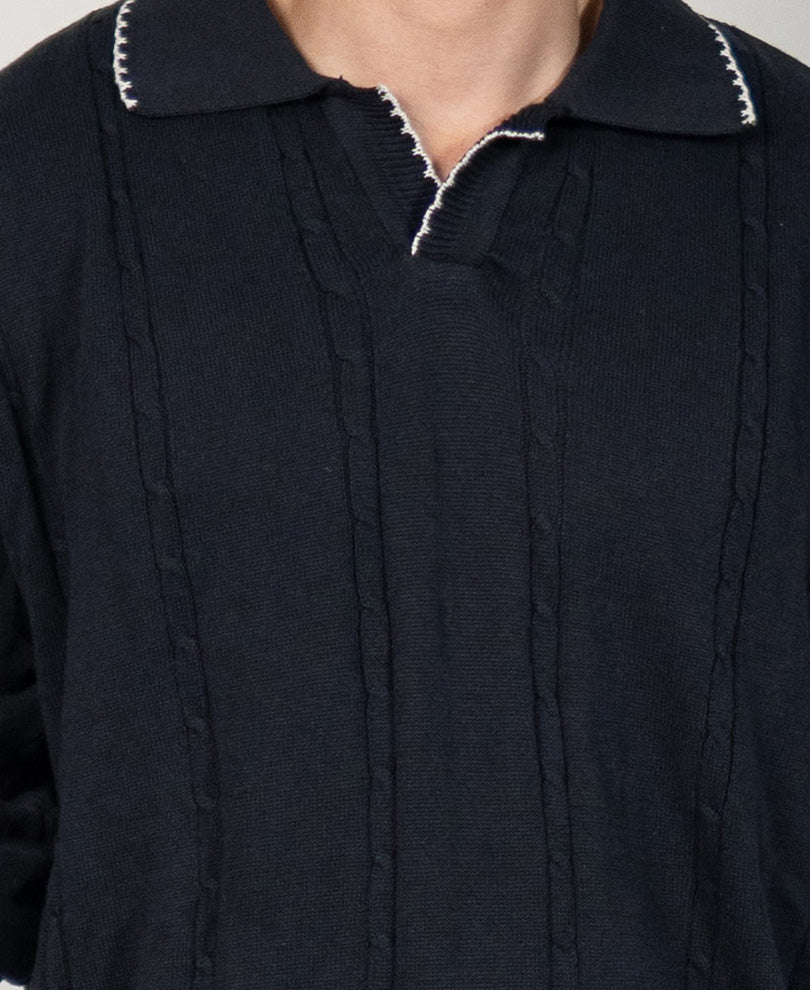 Navy Cable Knit T-Shirt 100% Cotton