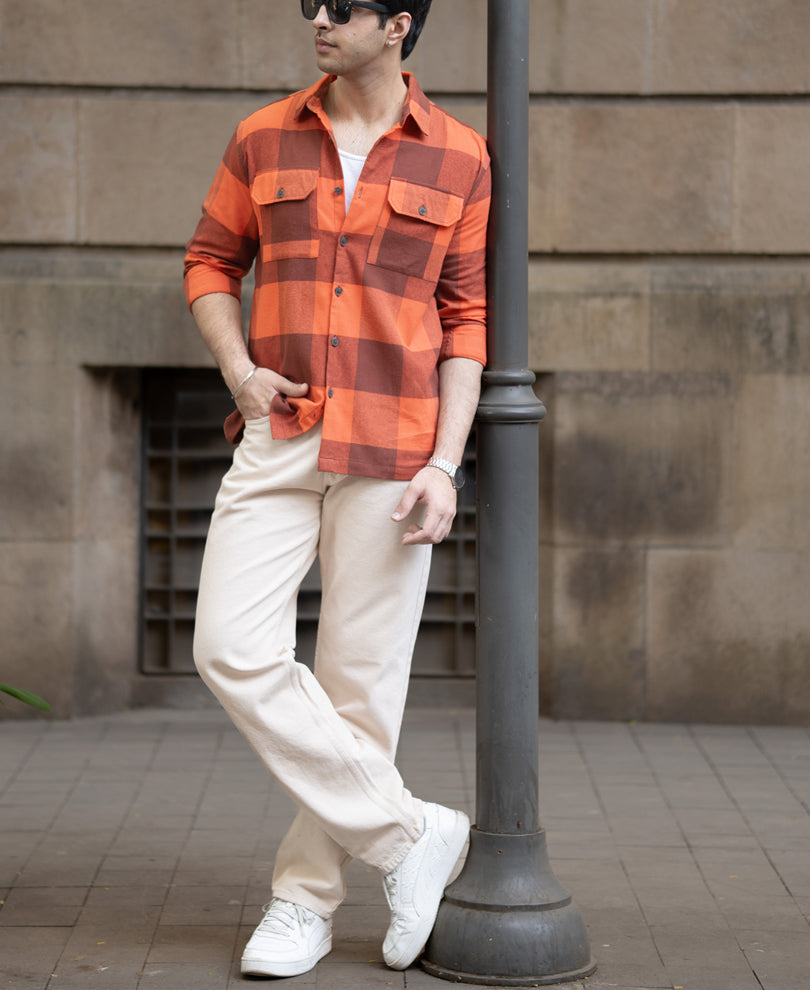 Rust Orange Checks Shirt.