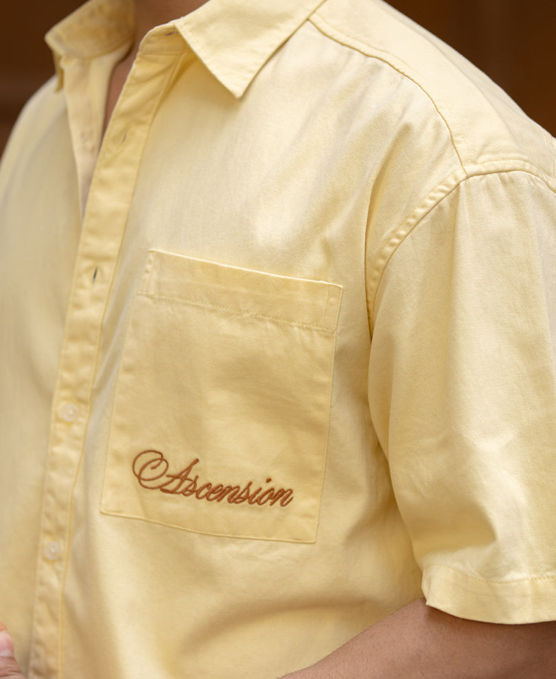 Butter Yellow Embroidered Boxy Shirt 100% Cotton