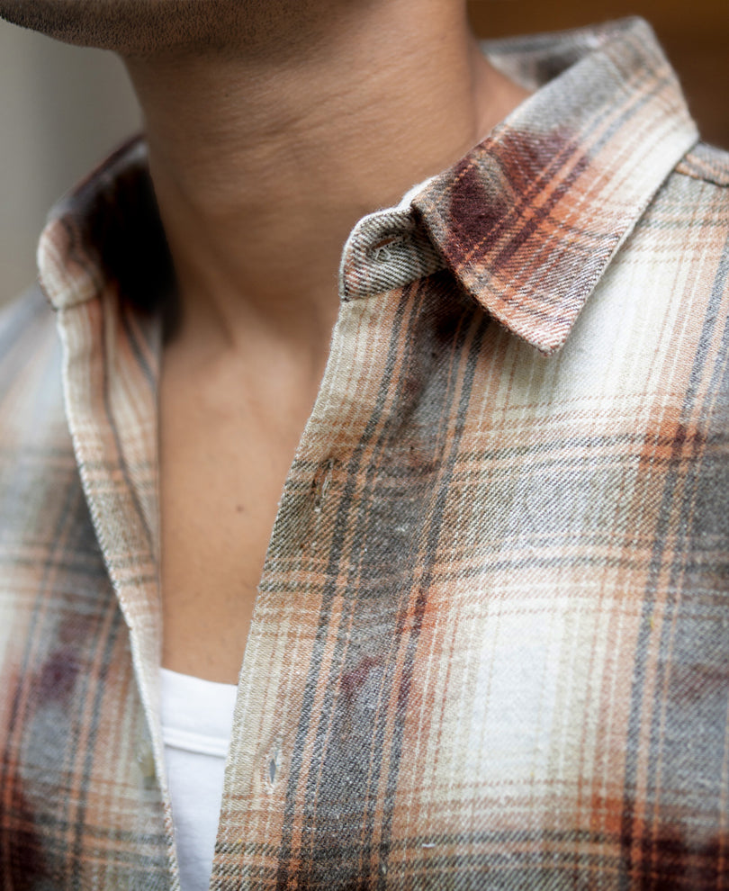 Beige Washed Checks Shirt.