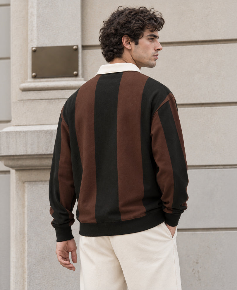 Brown Embroidered Stripe T-Shirt