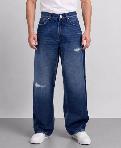 Dark Blue Distressed Baggy Jeans
