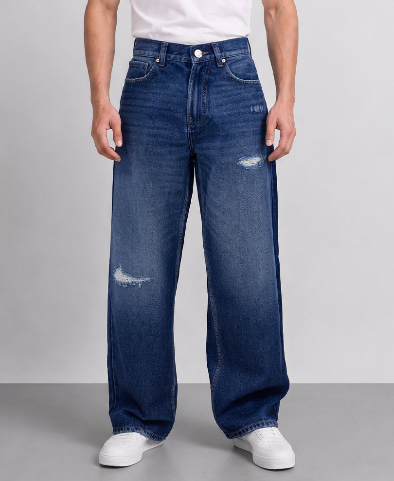 Dark Blue Distressed Baggy Jeans
