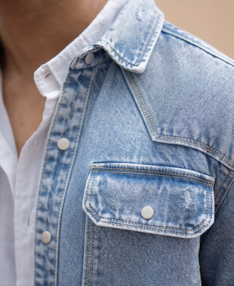 Blue Denim Regular Fit Full Sleeves Shirt.