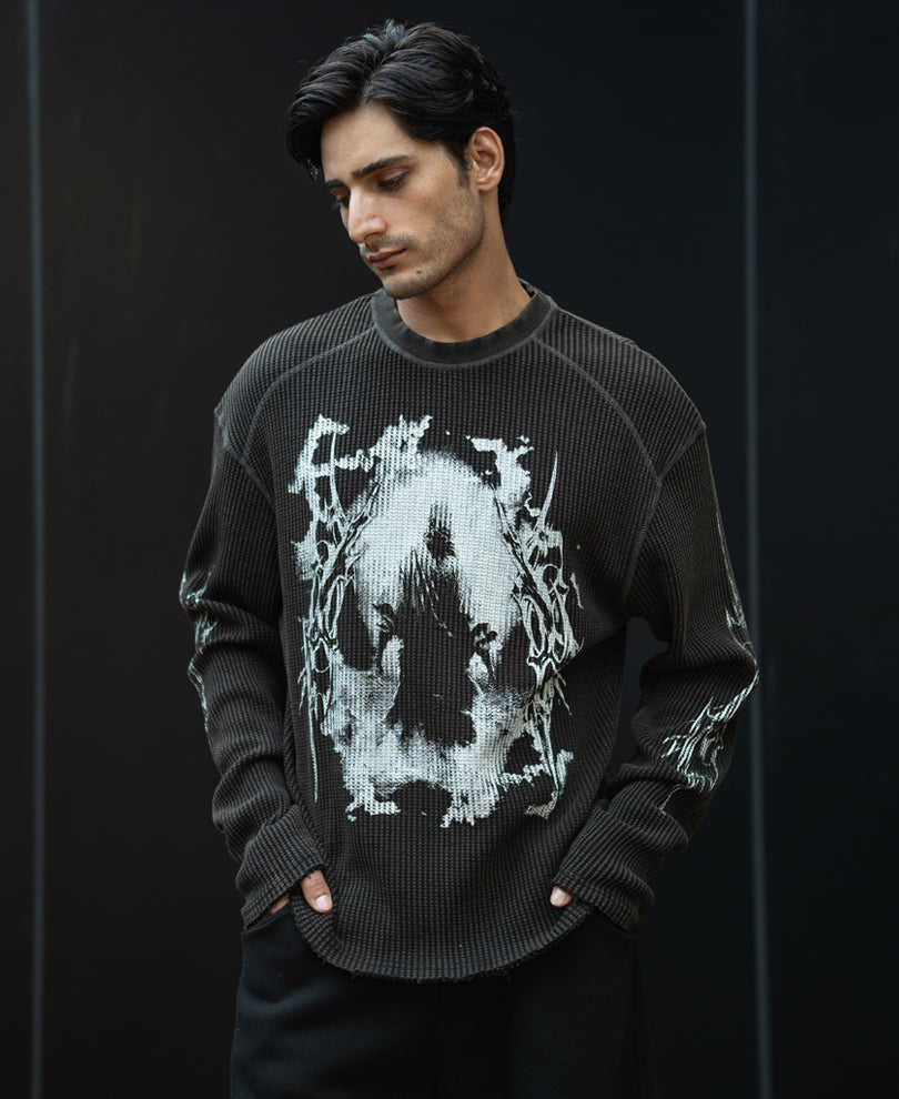 Black Washed Grunge Print T-Shirt 100% Cotton