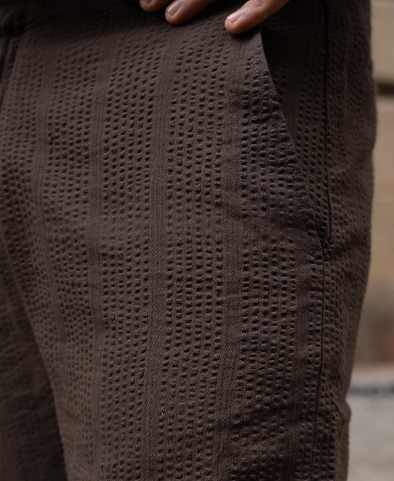 Brown Seersucker Cotton Pant.