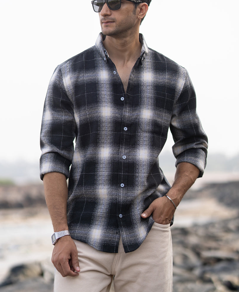 Black Structured Button Down Shirt.