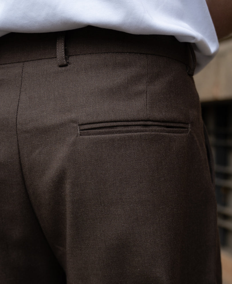 Brown Pleated Baggy Trousers