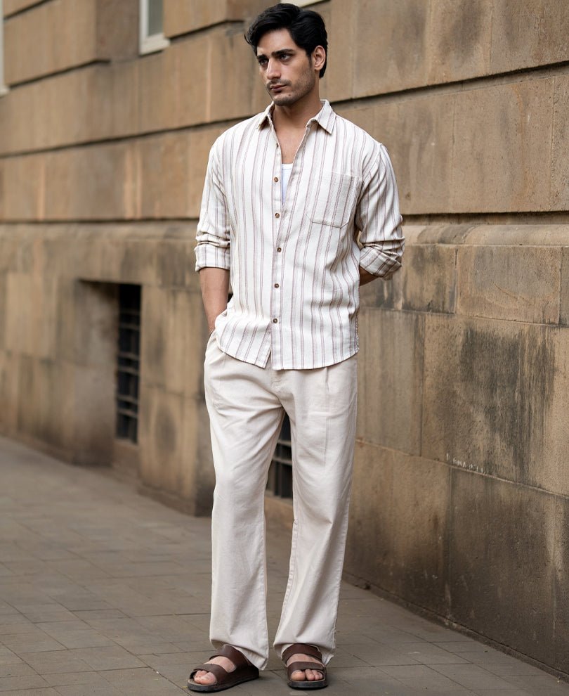 Cream Structured Stripe Shirt.