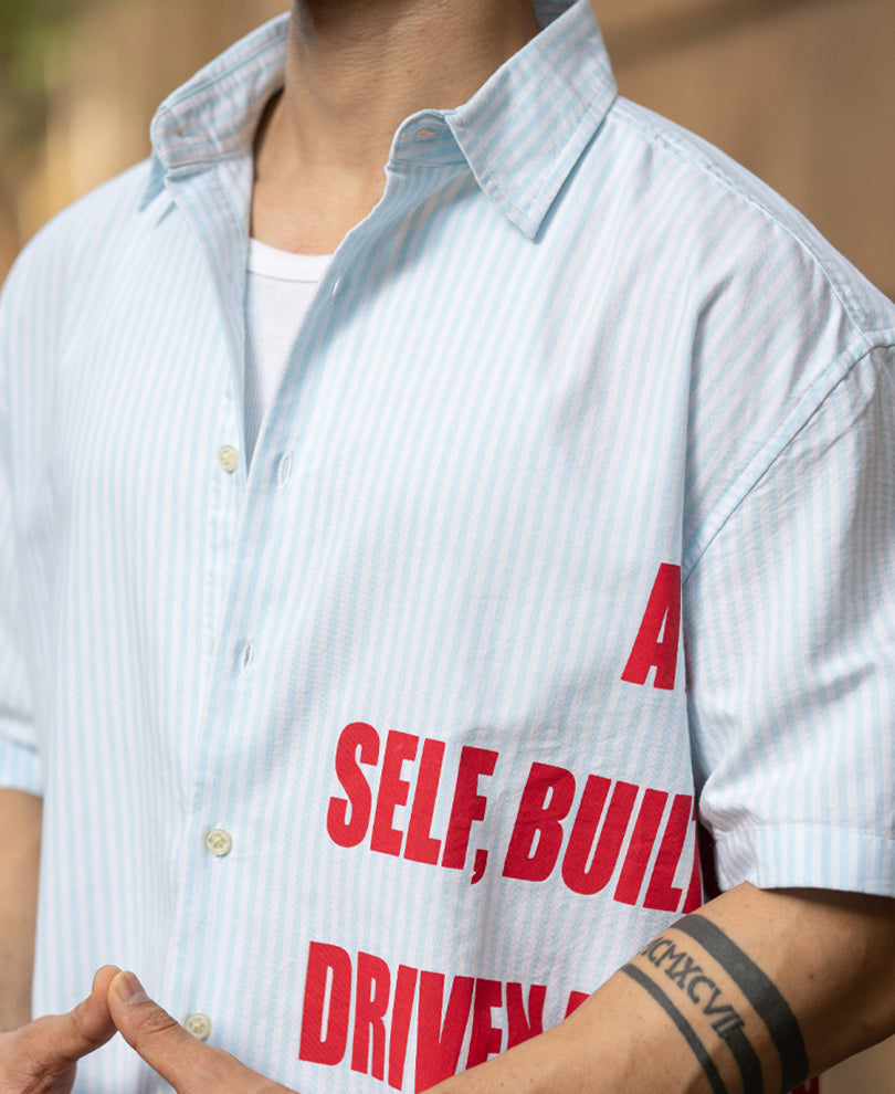 Blue Printed Stripe Shirt 100% Cotton