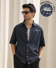 Navy Oxford Stripe Shirt 100% Cotton
