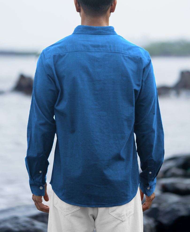 Cerulean Blue Linen Blend Shirt.