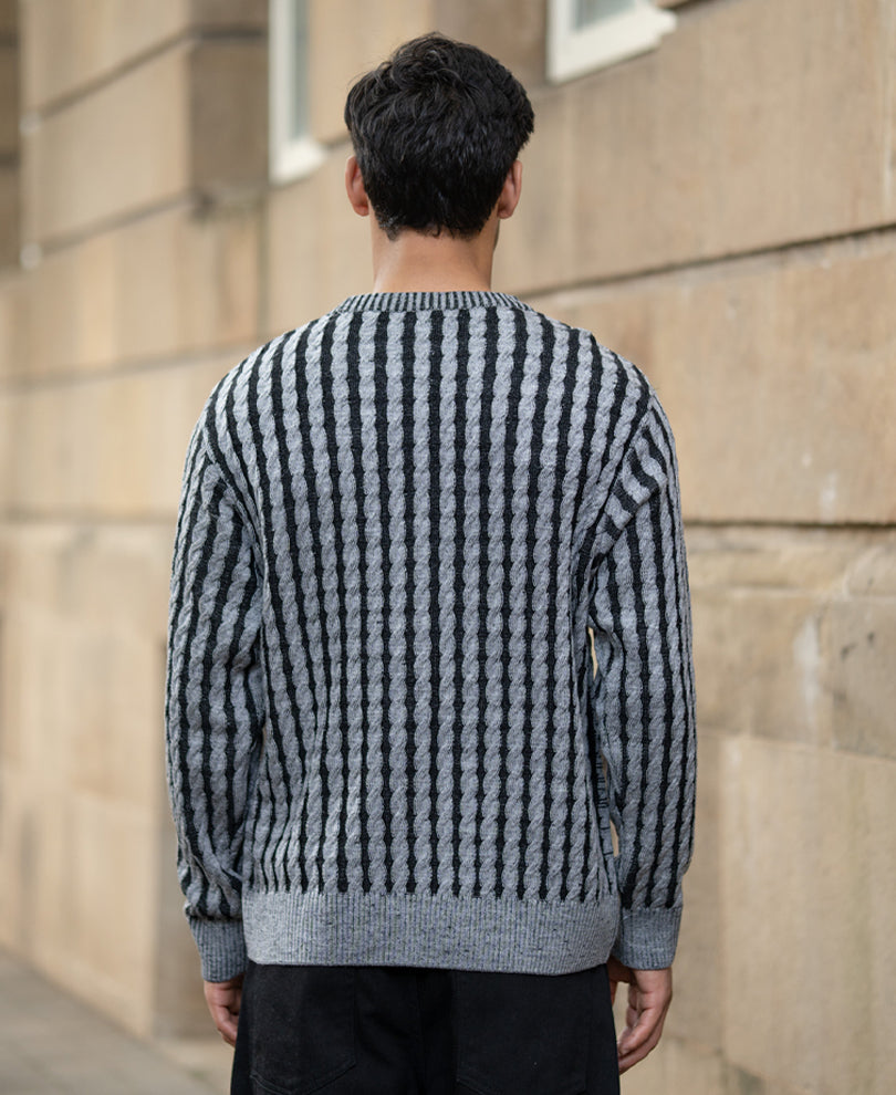 Grey And Black Cable Knit T-Shirt.