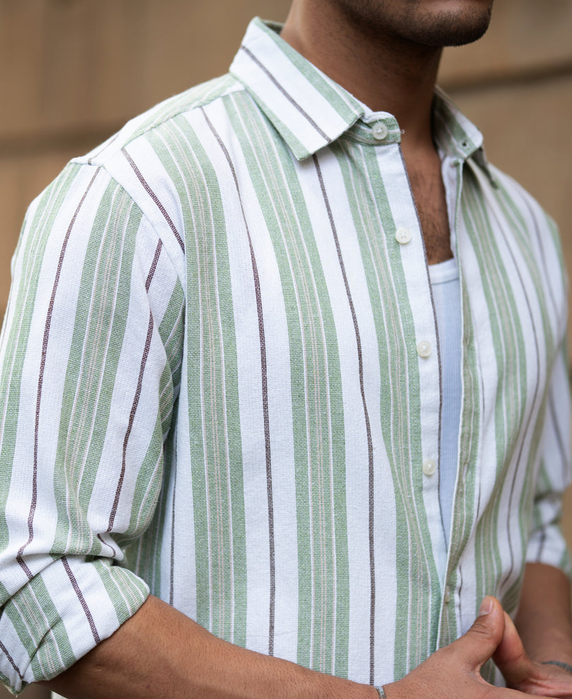 Green Strucured Stripe Shirt.