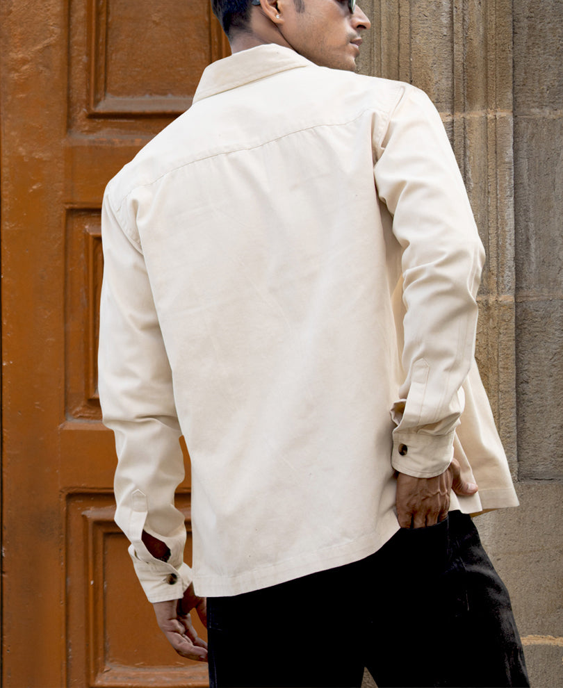 Light Beige Structured Zipper Overshirt.