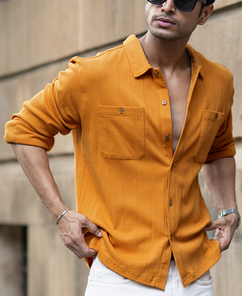 Mustard Structure Knit Shirt.