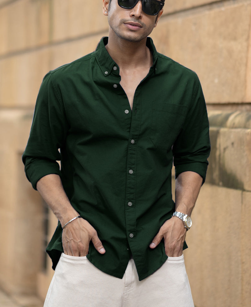 Emerald Green Cotton Oxford Shirt.