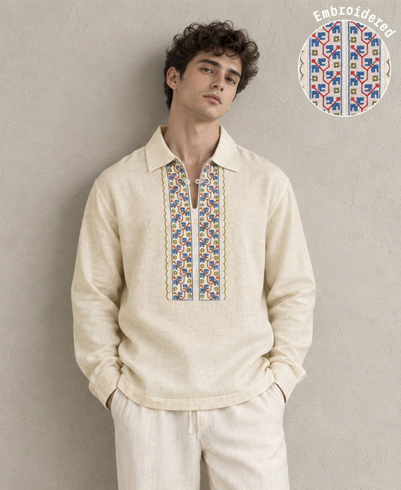 Natural Embroidered Kurta Shirt