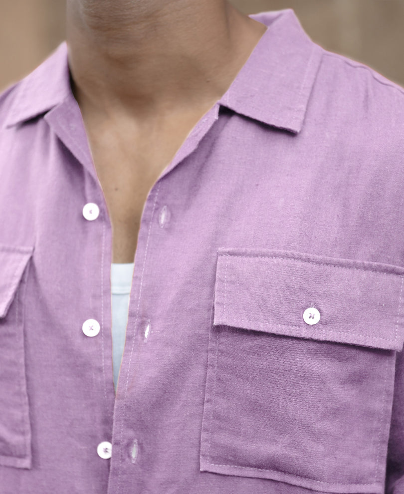 Lavender Double Pocket Linen Shirt.