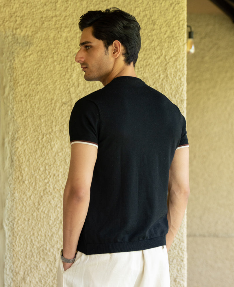 Black Striped Knit T-Shirt