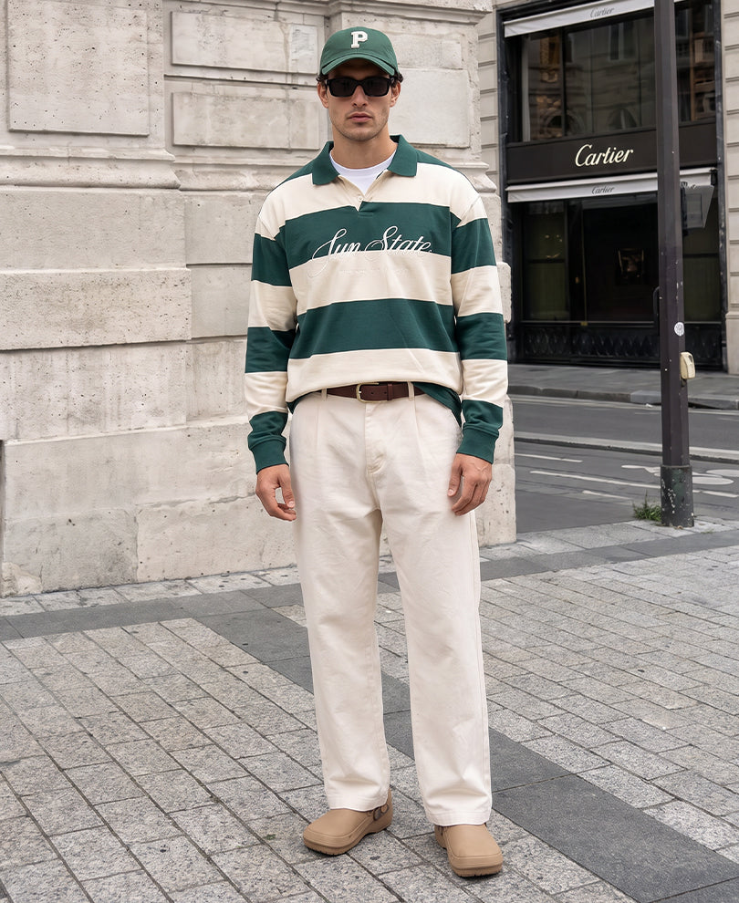 Pine Green Embroidered Stripe T-Shirt 100% Cotton