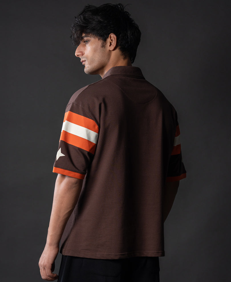 Brown Graphic Polo T-Shirt.