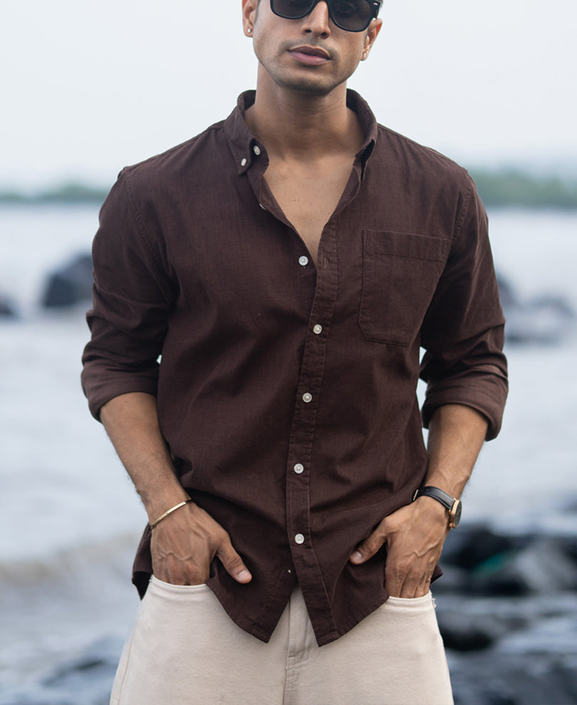 Coffee Corduroy Button Down Shirt.