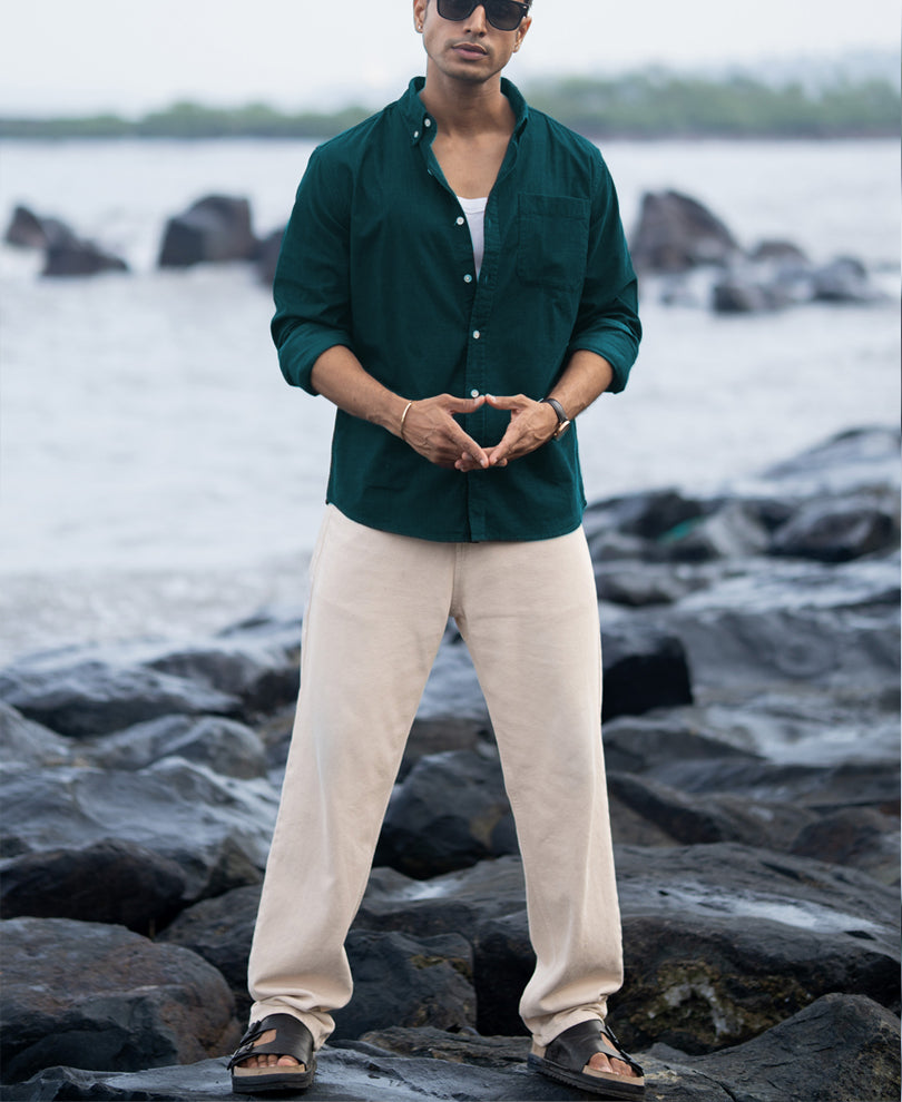 Dark Teal Corduroy Buttondown Shirt.