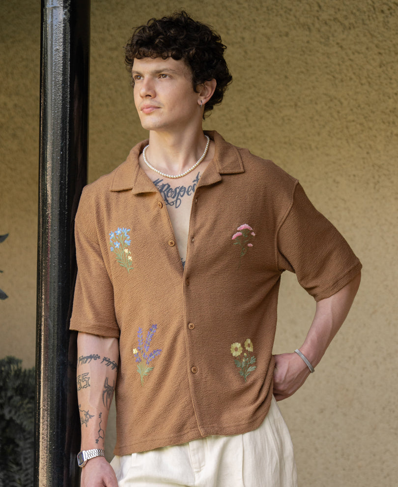 Tan Embroidered Knit Shirt
