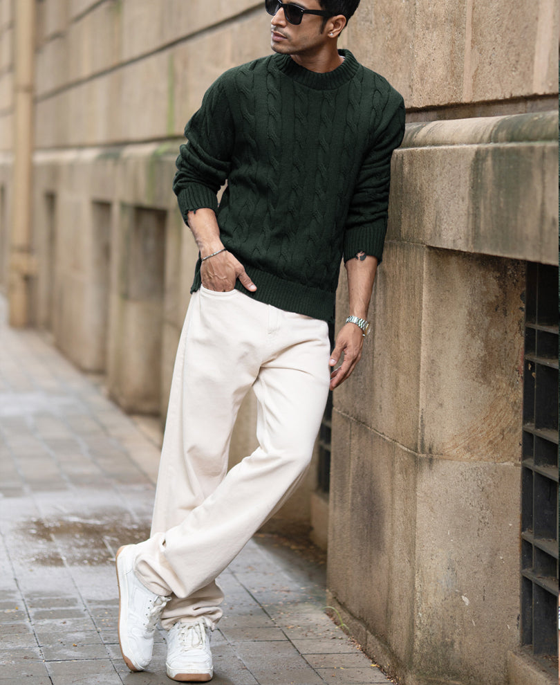 Pine Distressed Cable Knit T-Shirt.