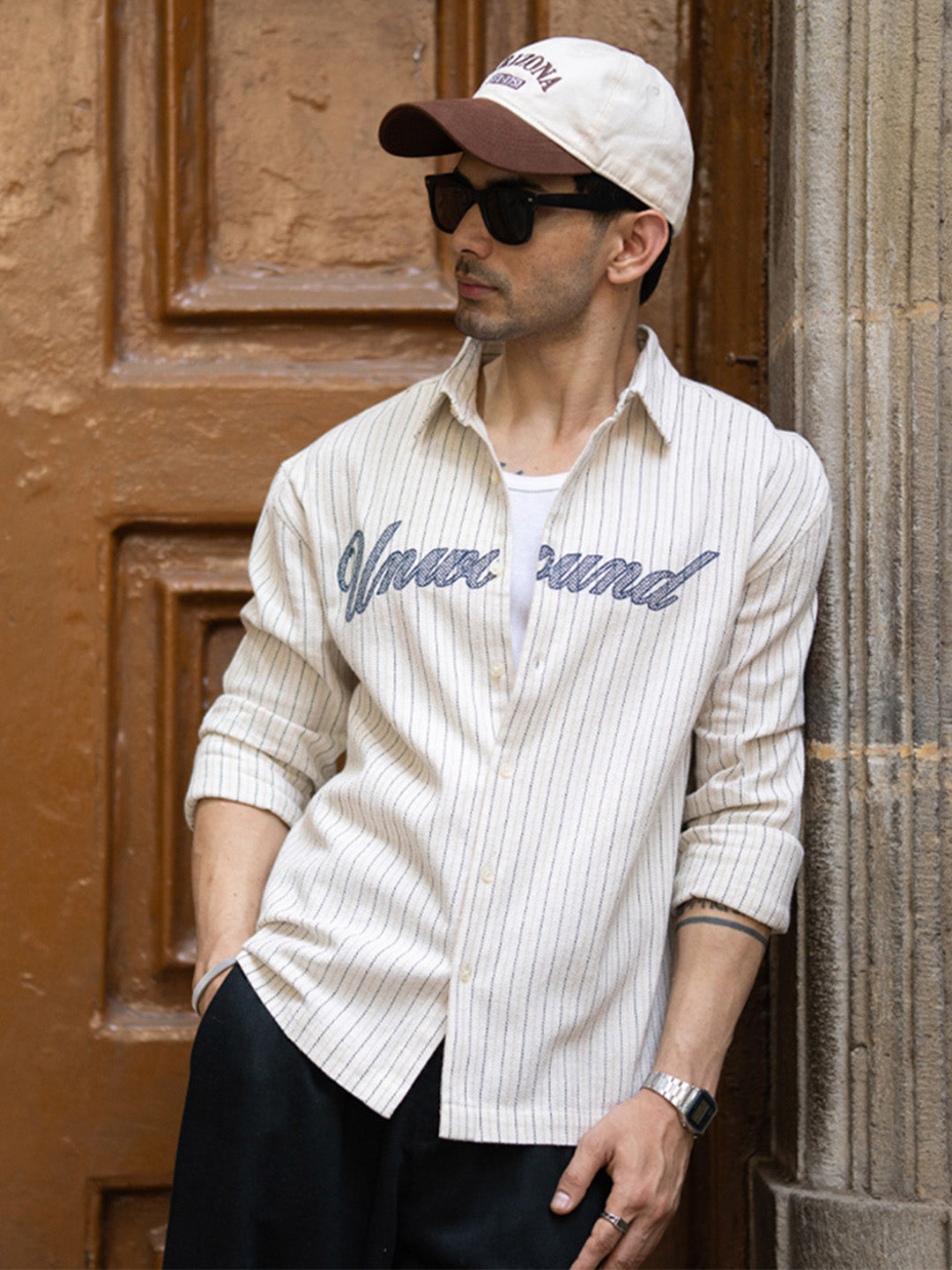 Natural Striped Embroidered Shirt