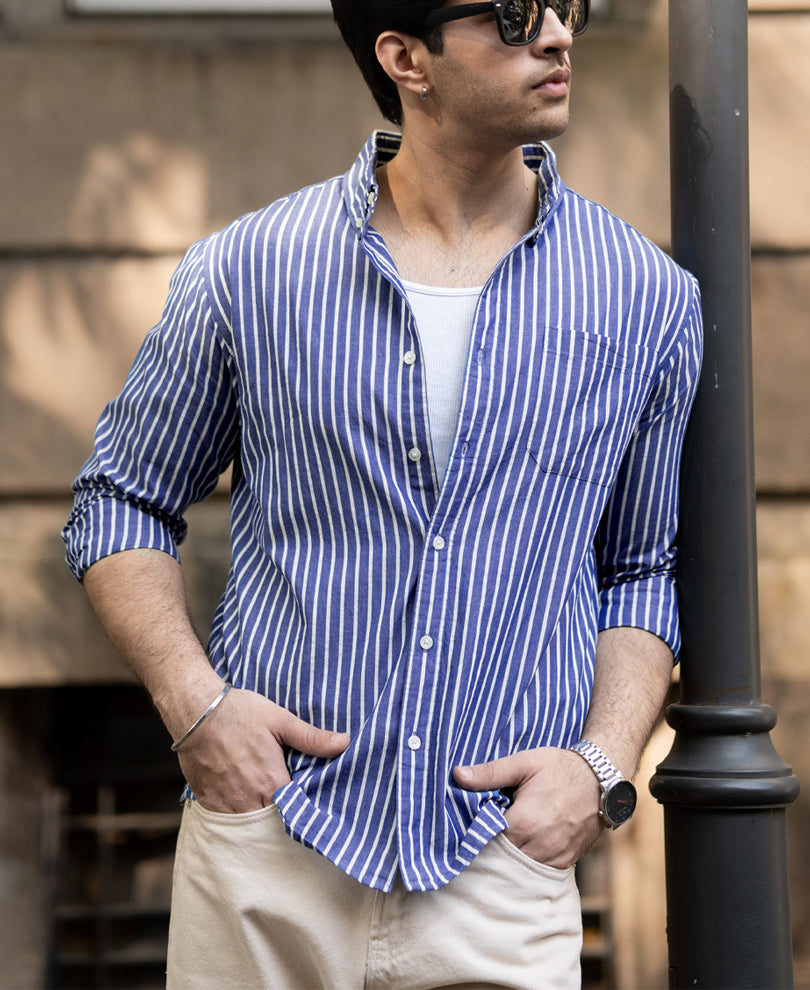 Dark Blue Lightweight Stripe Shirt.