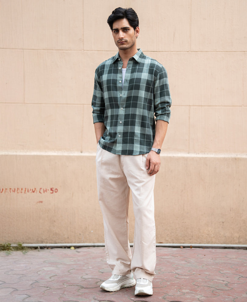 Olive Lightweight Checks Shirt.