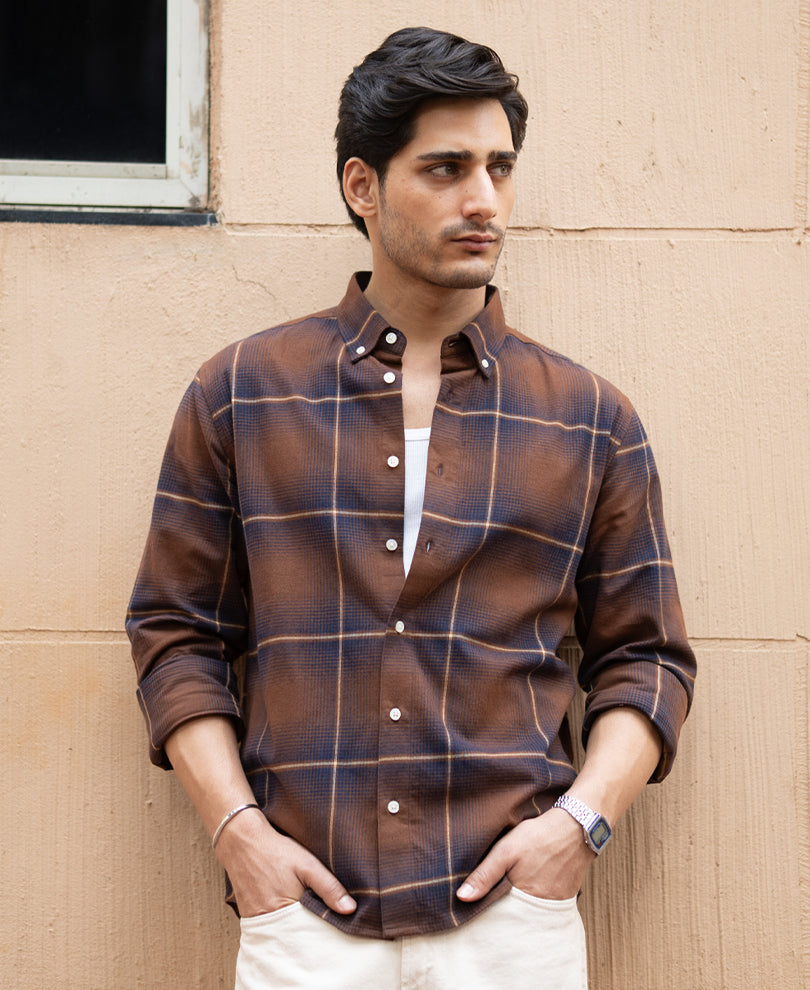 Brown Lightweight Checks Shirt.