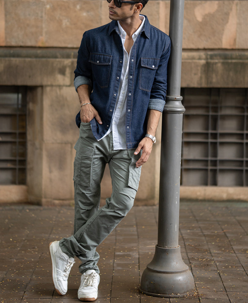 Indigo Denim Overshirt With Pockets.