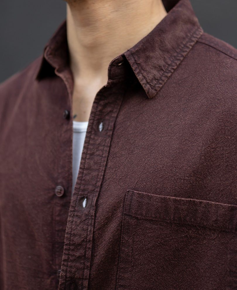 Dark Brown Washed Structure Shirt.