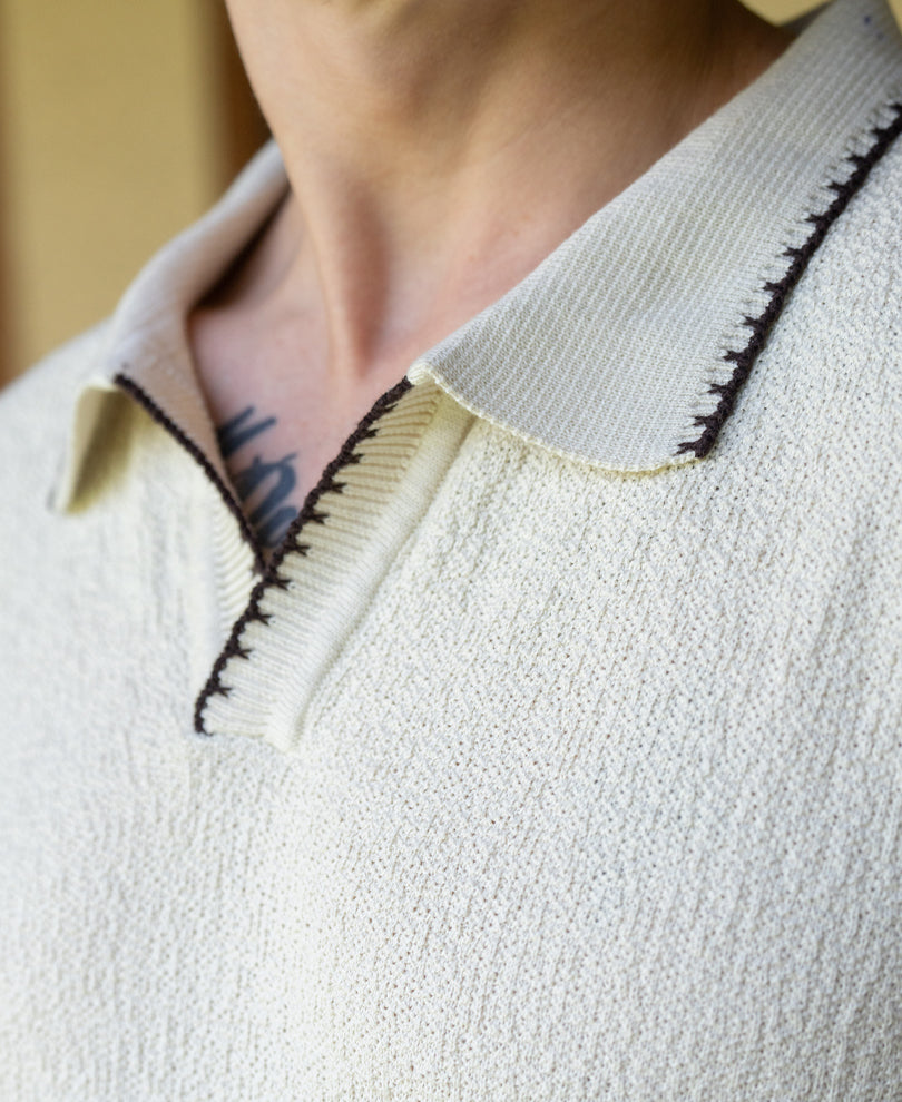 Cream Knit Polo T-Shirt