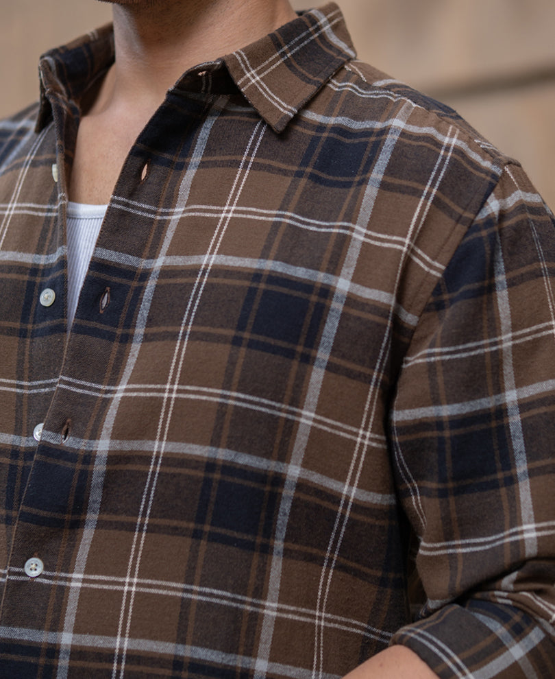 Brown Structured Checks Shirt.
